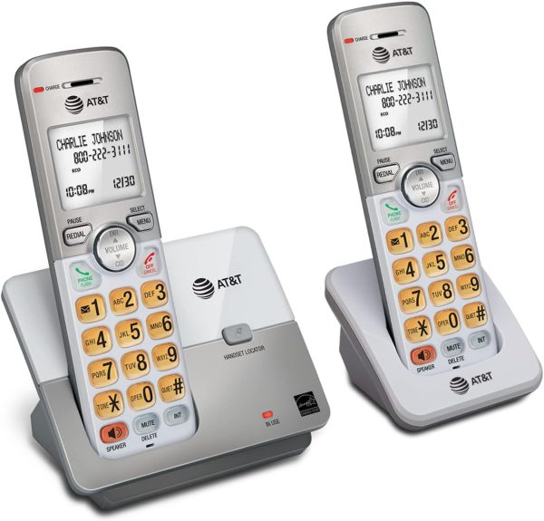 AT&T Cordless Phone, 2 Handsets - Silver, Landline Telephone with DECT 6.0, Full-Duplex Speakerphone, Caller ID/Call Waiting, ECO mode, Backlit Screen & Keypad