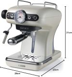 Ariete Classica Espresso Coffee Machine with Manometer and Milk Frother, Auto Shut-off, Cappuccino Maker, Ground Coffee and ESE Pod Compatible, 850W, 15 Bar, for Home and Office - Pearl ART1389PE