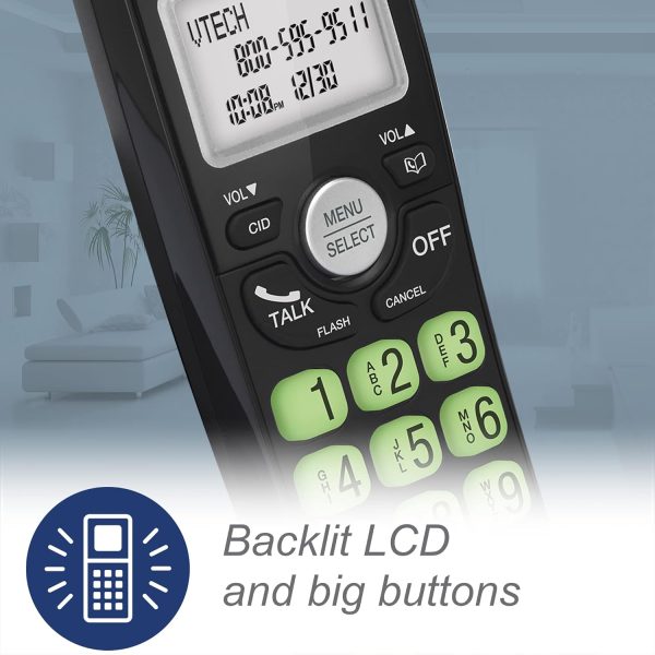 VTech [New] VG131-11 DECT 6.0 Cordless Phone - Bluetooth Connection, Blue-White Display, Big Buttons, Full Duplex, Caller ID, Easy Wall Mount, 1000ft Range (Black)
