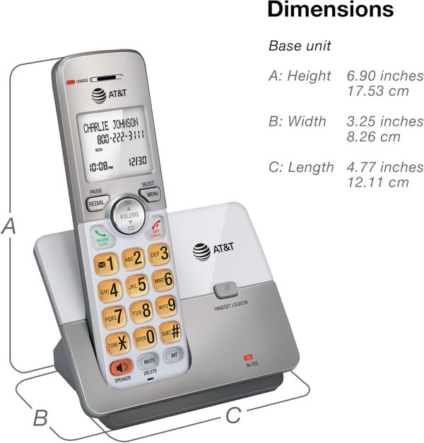 AT&T Cordless Phone, 2 Handsets - Silver, Landline Telephone with DECT 6.0, Full-Duplex Speakerphone, Caller ID/Call Waiting, ECO mode, Backlit Screen & Keypad