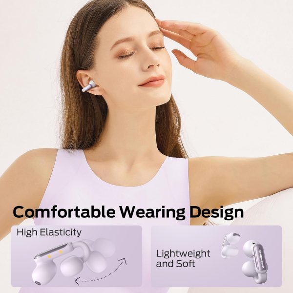 Monster Open AC601 Bluetooth Earbuds - Comfortable Clip-On Wireless Earbuds with Bluetooth 5.4, 32H Playtime Earbuds with ENC Clear Talk, IPX5 Waterproof & Touch Control for Any Occasion (Purple)