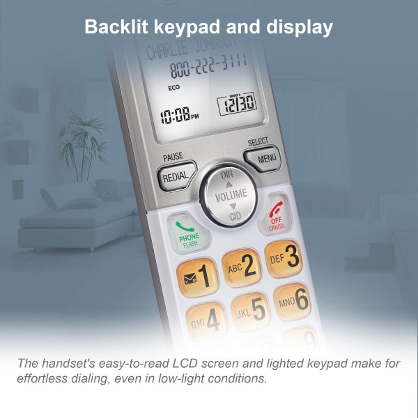 AT&T Cordless Phone, 2 Handsets - Silver, Landline Telephone with DECT 6.0, Full-Duplex Speakerphone, Caller ID/Call Waiting, ECO mode, Backlit Screen & Keypad