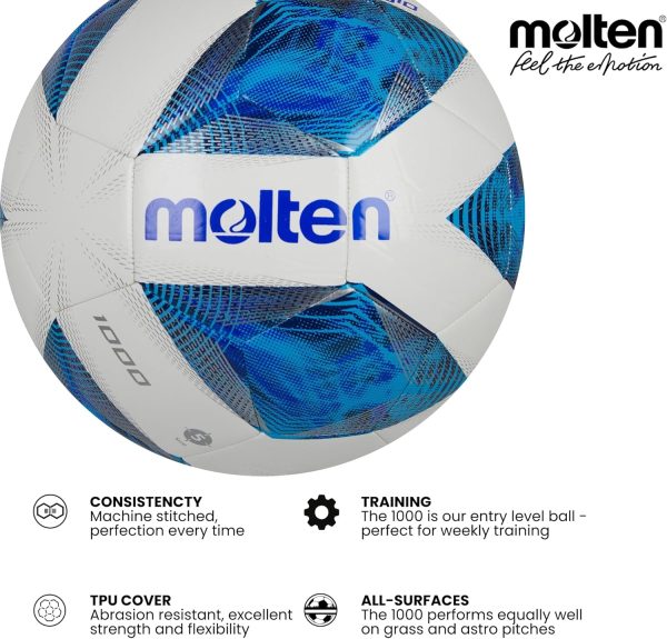 Molten Vantaggio Football, Superior Function And Design, Ultimate Ball Visibility, For Adults & Kids, 1000 Training Ball, Blue Flame
