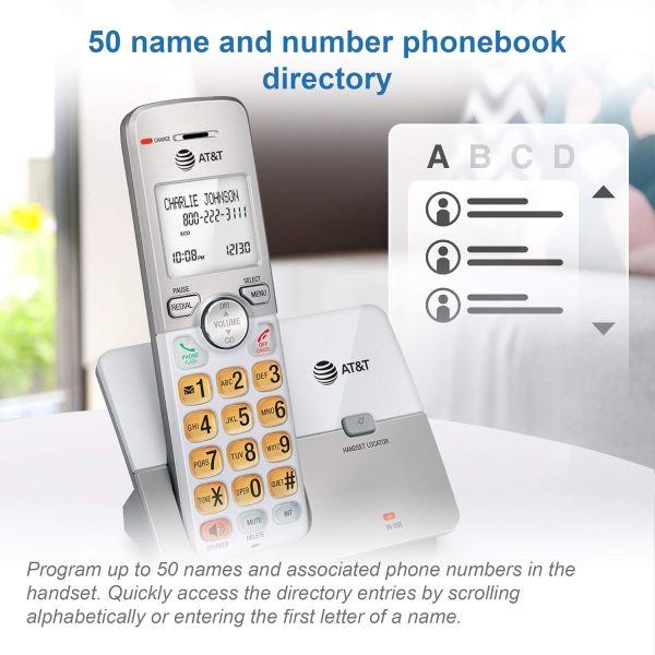 AT&T Cordless Phone, 2 Handsets - Silver, Landline Telephone with DECT 6.0, Full-Duplex Speakerphone, Caller ID/Call Waiting, ECO mode, Backlit Screen & Keypad
