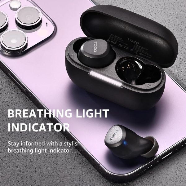 TOZO A1 Wireless Bluetooth Headphones, Lightweight Bluetooth 5.3 Headphones, IPX5 Wireless Bluetooth Headset with High Fidelity Sound, Charging Case, Touch Control Black