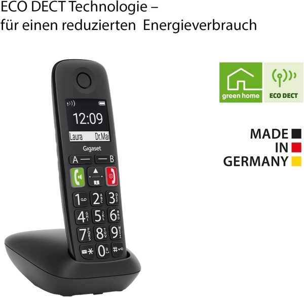 Gigaset E290 - Cordless Senior Phone Without Answering Machine with Large Buttons - Large Display, Target Dial Buttons for Important Numbers, Amplifier Function for Extra Loud Listening, Black