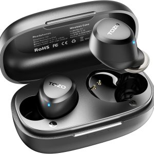 TOZO A1 Wireless Bluetooth Headphones, Lightweight Bluetooth 5.3 Headphones, IPX5 Wireless Bluetooth Headset with High Fidelity Sound, Charging Case, Touch Control Black
