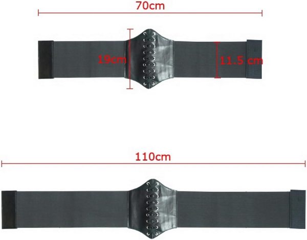 Waist Cincher Corset Band Elastic Tied Waspie Belt PU Leather Soft Adjustable Black, One Size