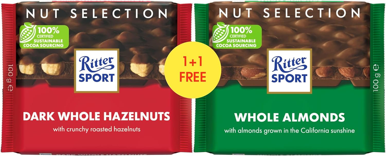 Ritter Sport Dark Whole Hazelnuts & Whole Almonds Chocolate Bar 100G 1+1 Free Ritter Sport Dark Whole Hazelnuts & Whole Almonds Chocolate Bar 100G 1+1 Free
