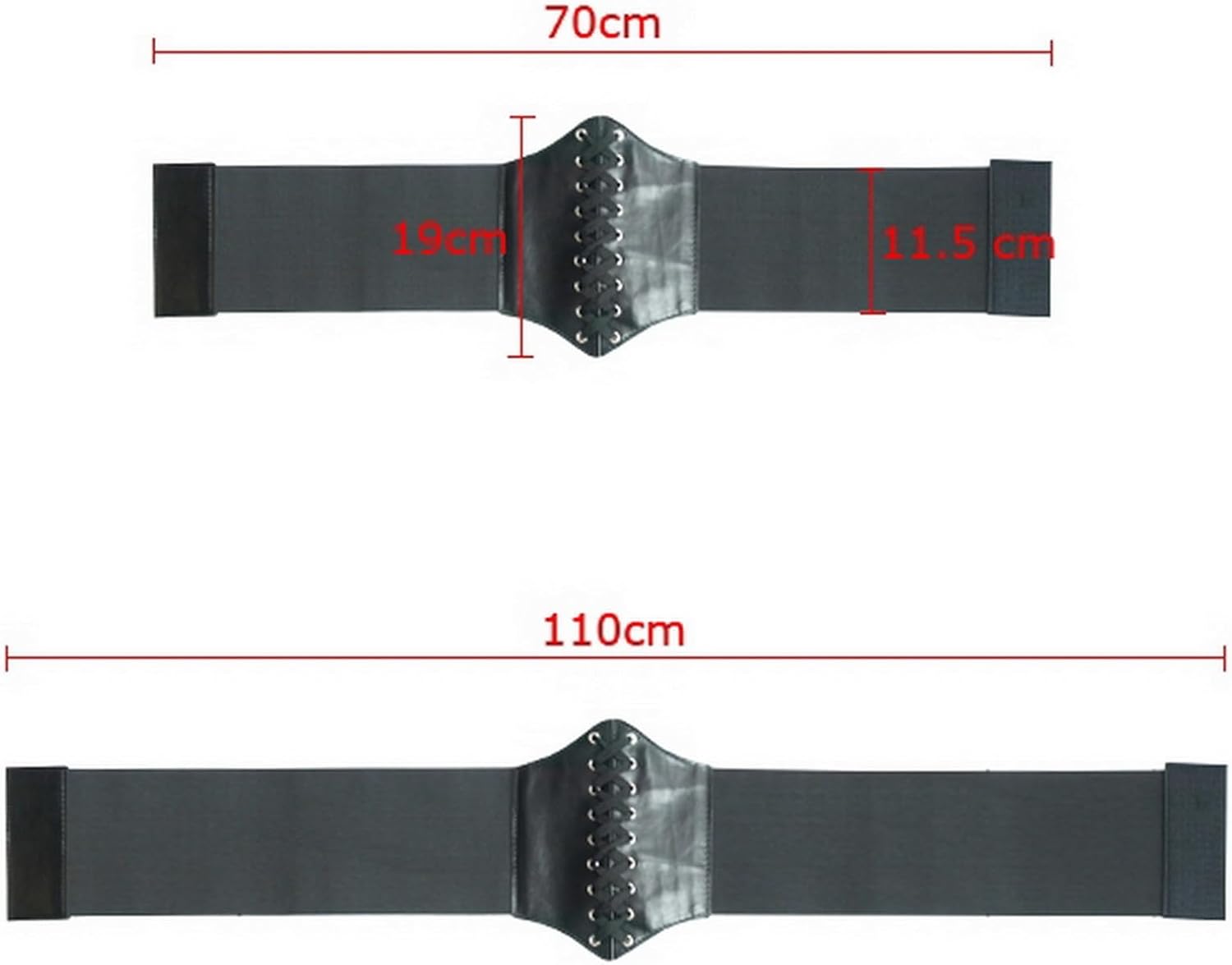 Waist Cincher Corset Band Elastic Tied Waspie Belt PU Leather Soft Adjustable Black, One Size