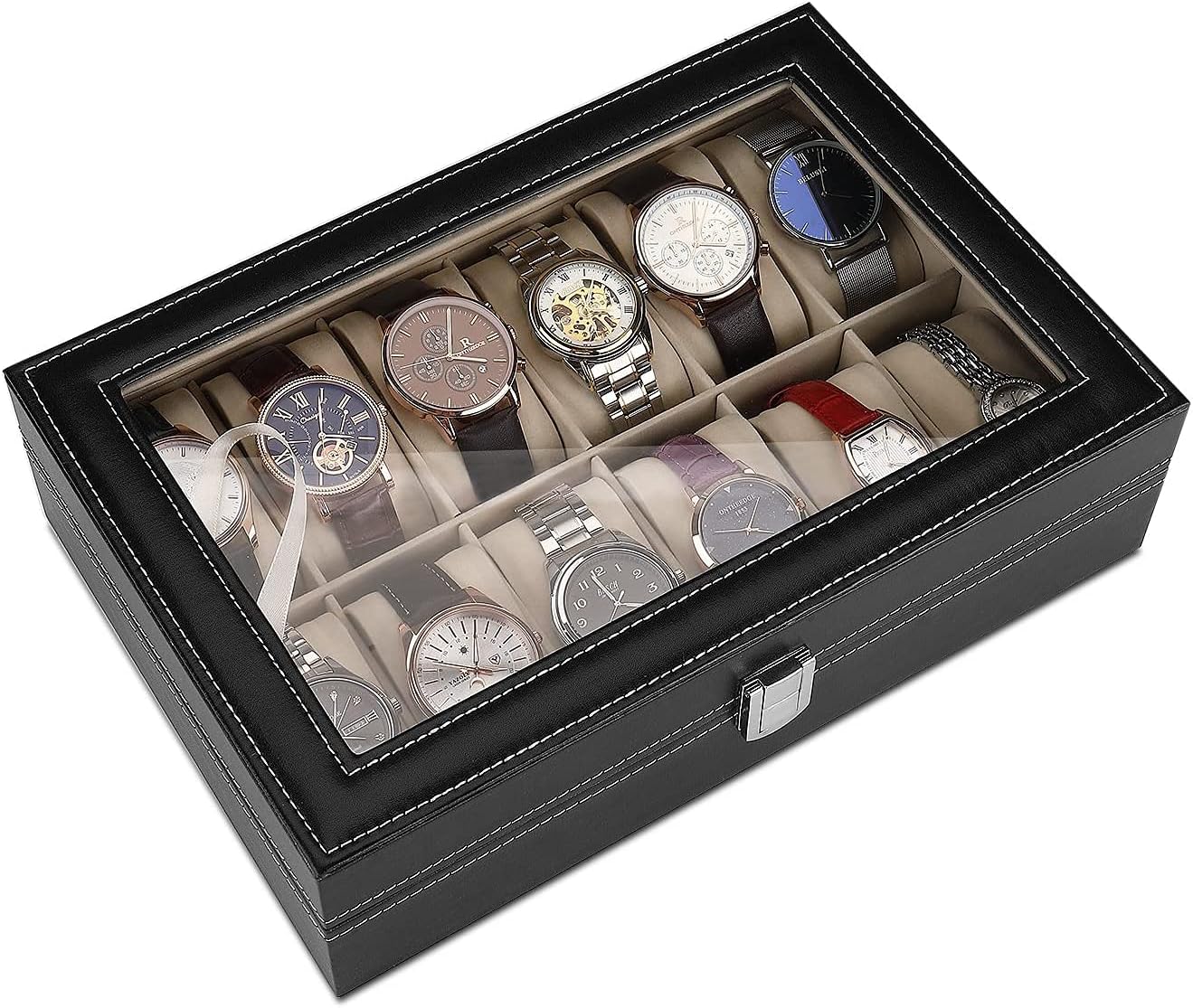 Other 12 Grid Leather Watch Display Case Jewelry Collection Storage Organizer Box Holder