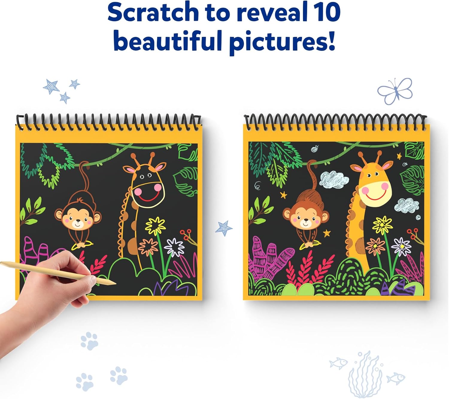Skillmatics Scratch Art Book for Kids - Animals, Craft Kits & Supplies, 30+ Scratch Stickers, Travel Toys, DIY Kit, Gifts for Boys & Girls Ages 3, 4, 5, 6, 7, 8
