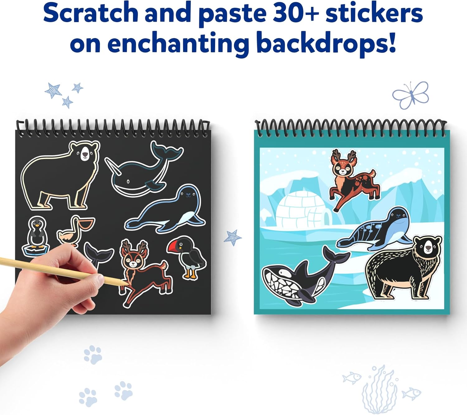 Skillmatics Scratch Art Book for Kids - Animals, Craft Kits & Supplies, 30+ Scratch Stickers, Travel Toys, DIY Kit, Gifts for Boys & Girls Ages 3, 4, 5, 6, 7, 8
