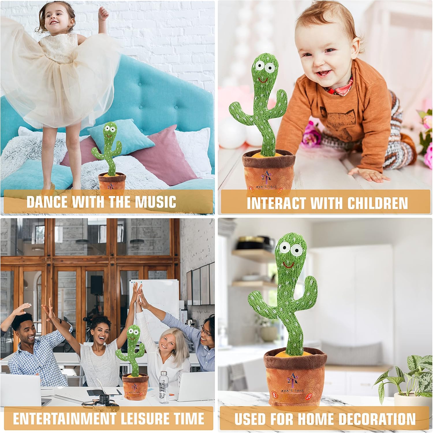 Ava's Toys Dancing Cactus Voice Recorder Baby Toys - Plush Toys Singing Cactus Toy- Repeat What You Say Talking Cactus