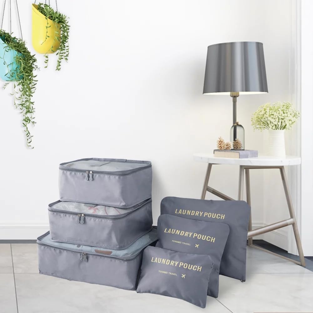 Generic Six-Piece Pouch Travel Luggage Organiser Set, Grey