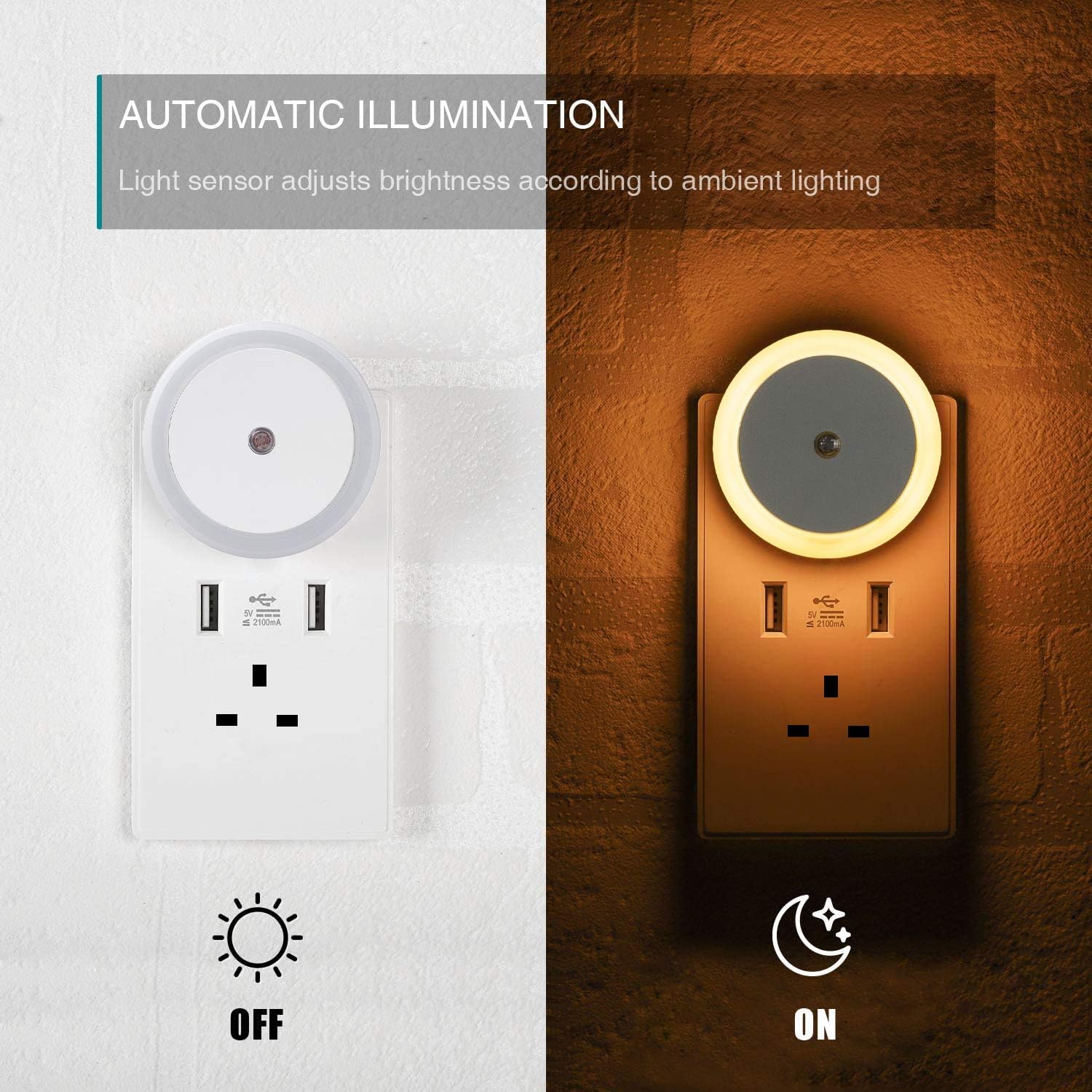 Masroo LED Night Light, Warm White, Pack of 2