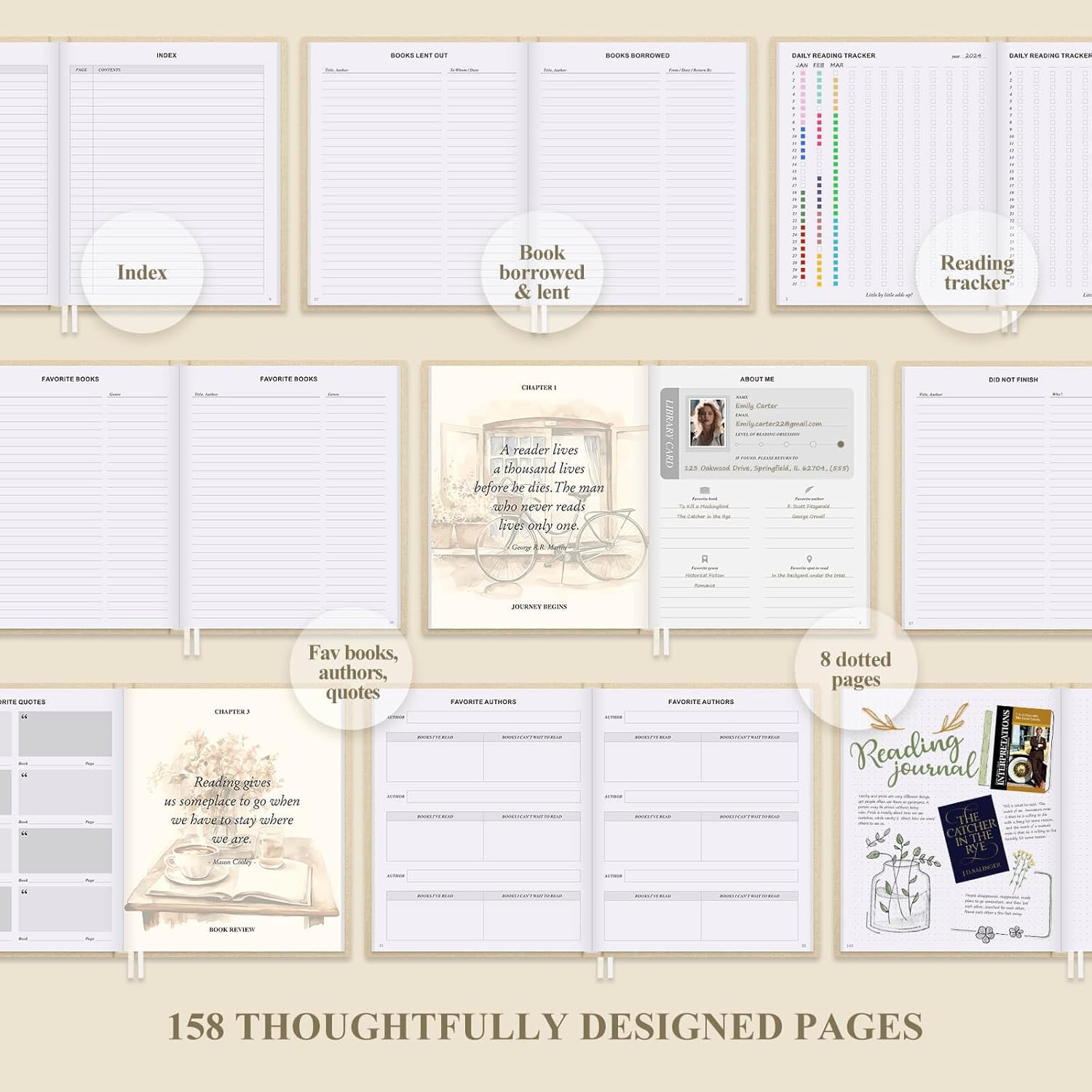 Lanpn Reading Diary & Book Journal, Linen Reading Journal Diary for Adults Book Lovers Book Club Themes Reading Notebook Bullet Journal Tracker for Collecting and Organising Your Books (Beige)