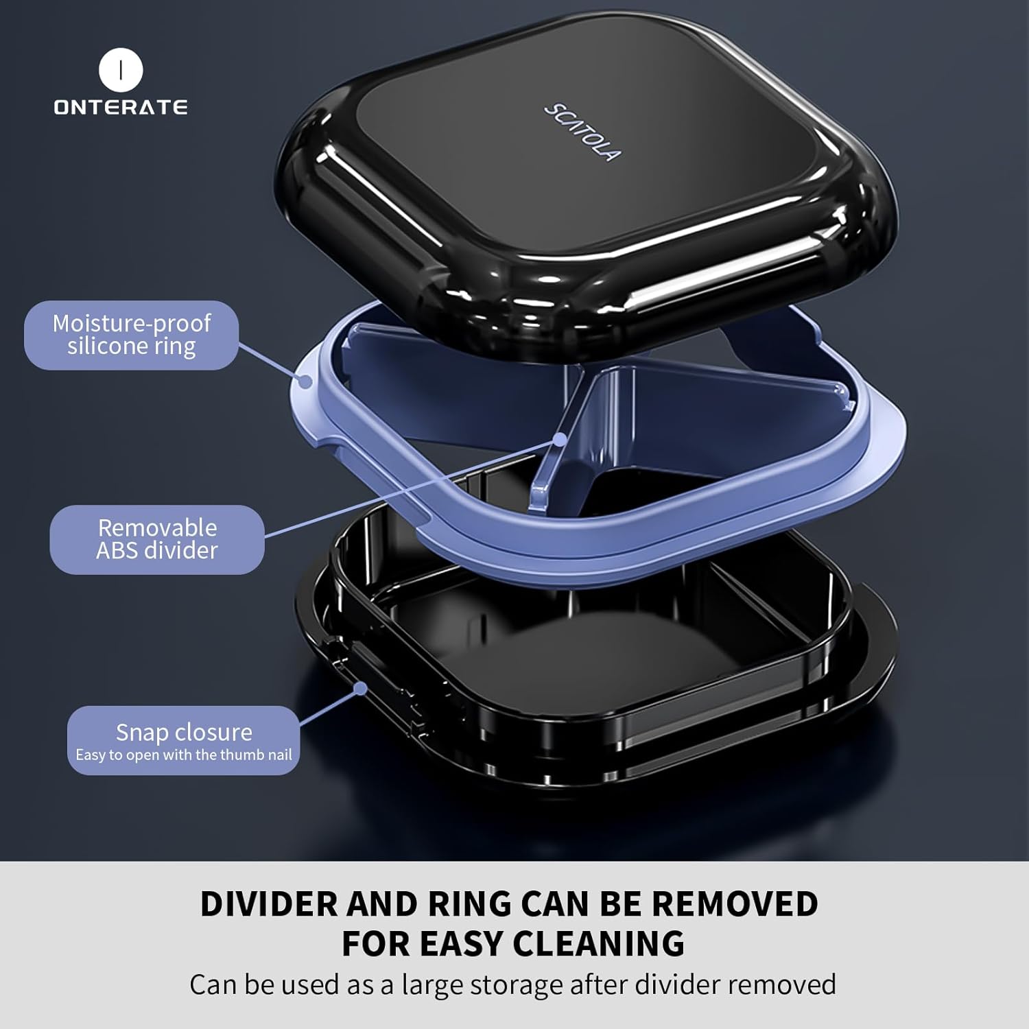 ONTERATE Small Pill Case, Travel Pill Box, Portable Pill Organizer, Pill Container for Pocket 4 Compartments, Daily Compact Travel Medicine Holder for Vitamins Medication (Grey)