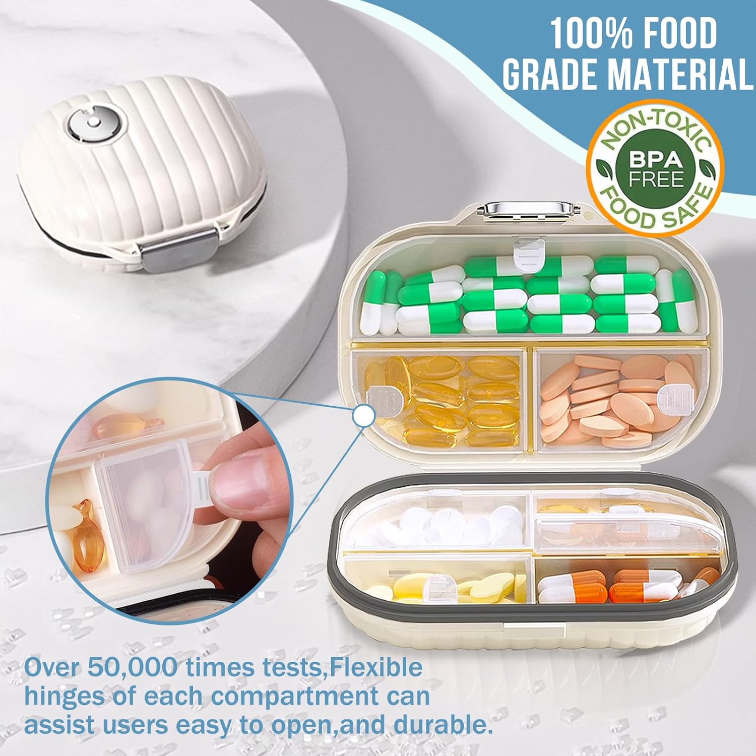 Travel Pill Organizer, 2 Pack Portable Pill Box 7 Day Small Pill Case Moisture Proof Daily Medicine Vitamin Container for Vitamins, Supplements Medication Tracker Travel Essentials (Small+ Large)