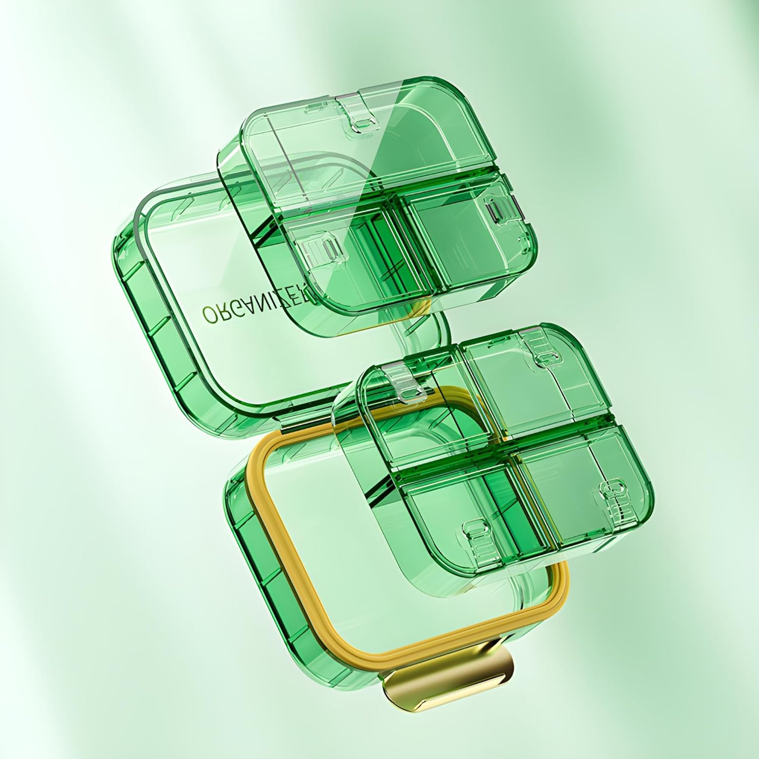 NALACAL 7 Compartments Portable Travel Pill Organizer, Moisture Proof Case for Purse, Small Container, Pocket Pharmacy, Medicine Vitamin Box, Fish Oil and Supplement Storage (Green)