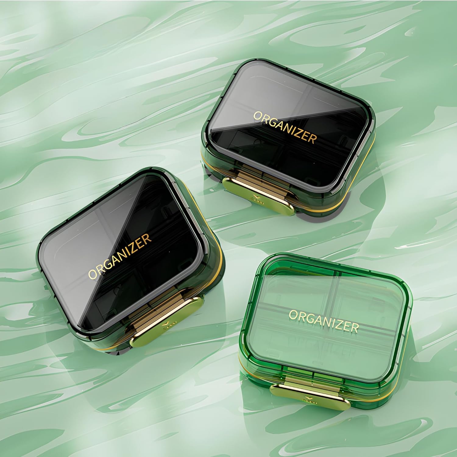 NALACAL 7 Compartments Portable Travel Pill Organizer, Moisture Proof Case for Purse, Small Container, Pocket Pharmacy, Medicine Vitamin Box, Fish Oil and Supplement Storage (Green)