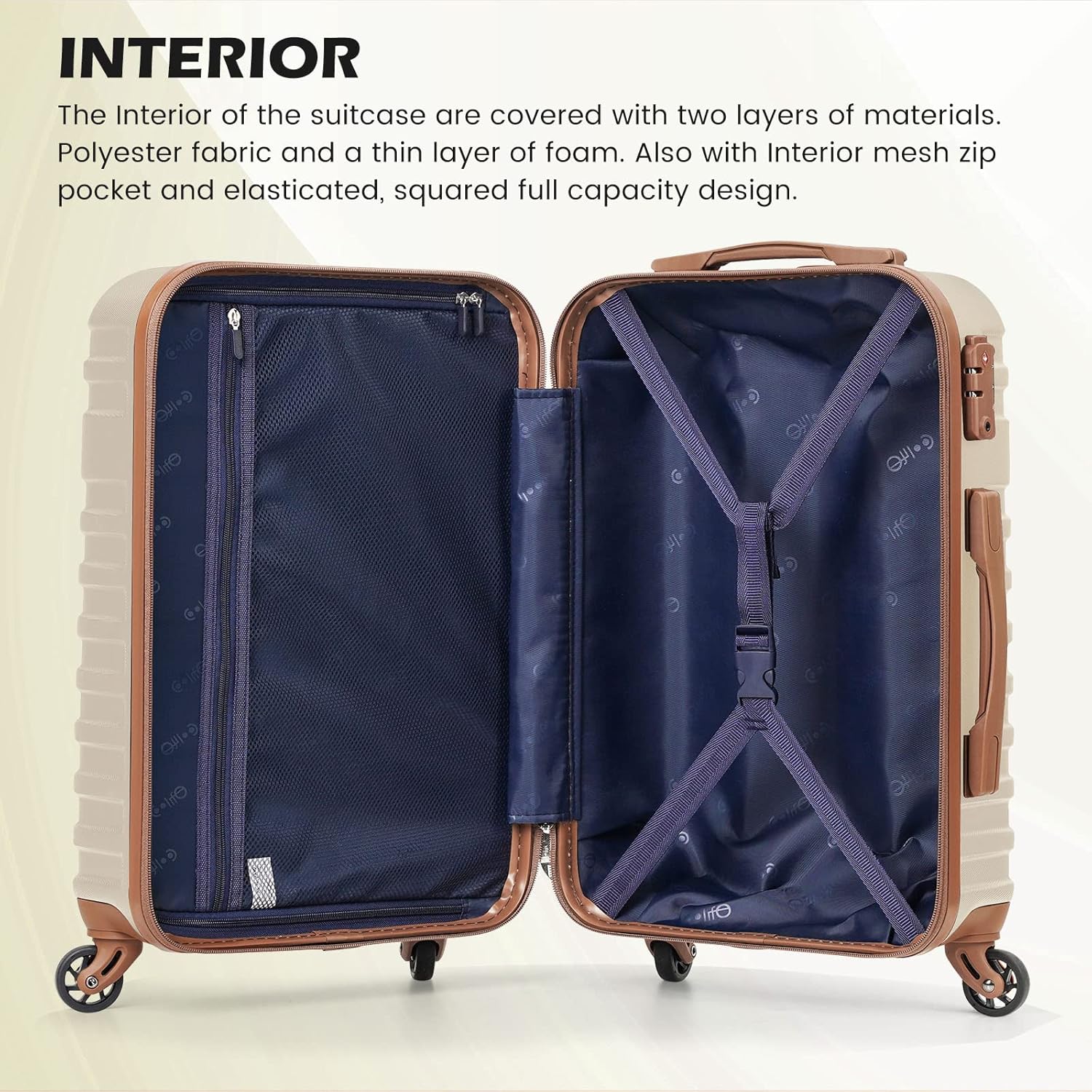 COOLIFE Suitcase Trolley Carry On Hand Cabin Luggage Hard Shell Travel Bag Lightweight,The Suitcase Included 1pcs Travel Bag and 1pcs Toiletry Bag (Dark green/Brown, 20 Inch Luggage Set)