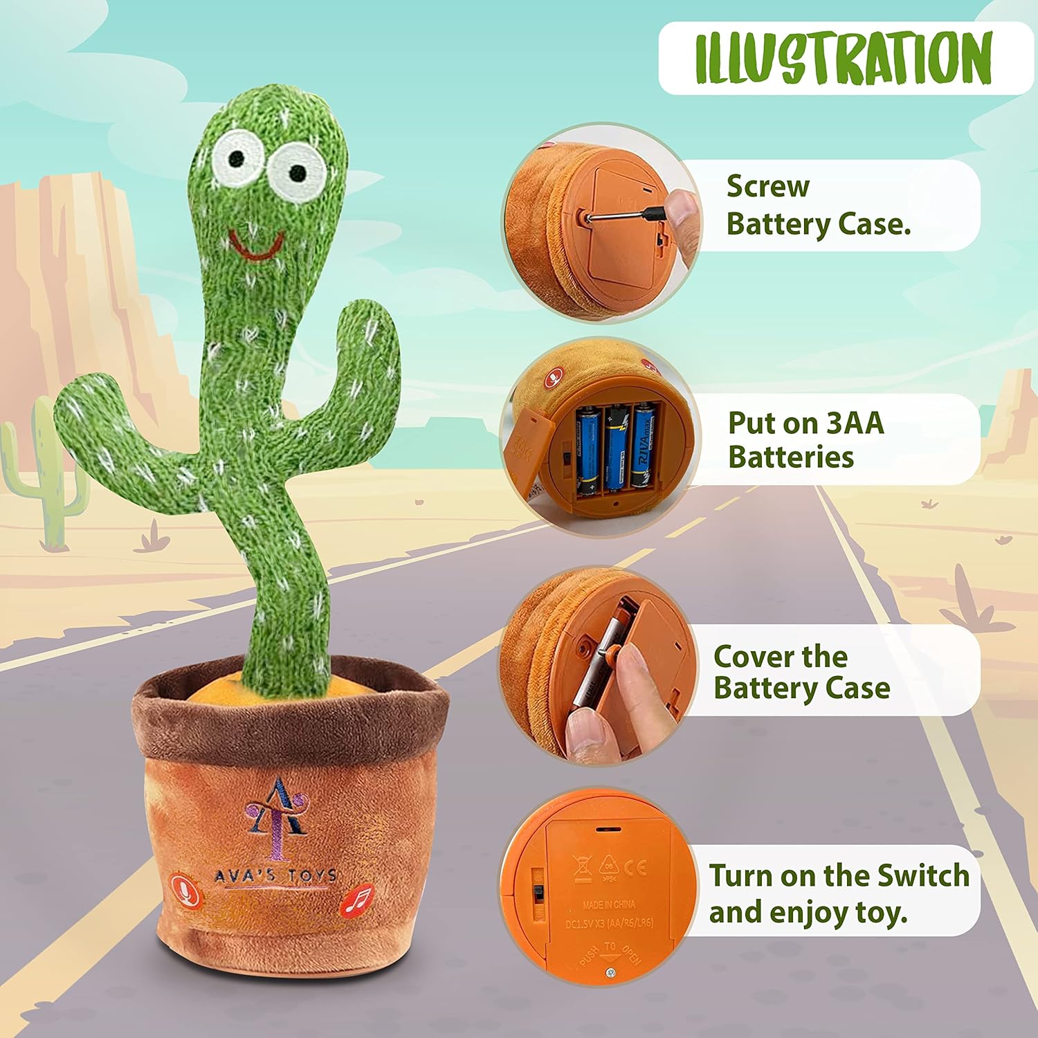Ava's Toys Dancing Cactus Voice Recorder Baby Toys - Plush Toys Singing Cactus Toy- Repeat What You Say Talking Cactus