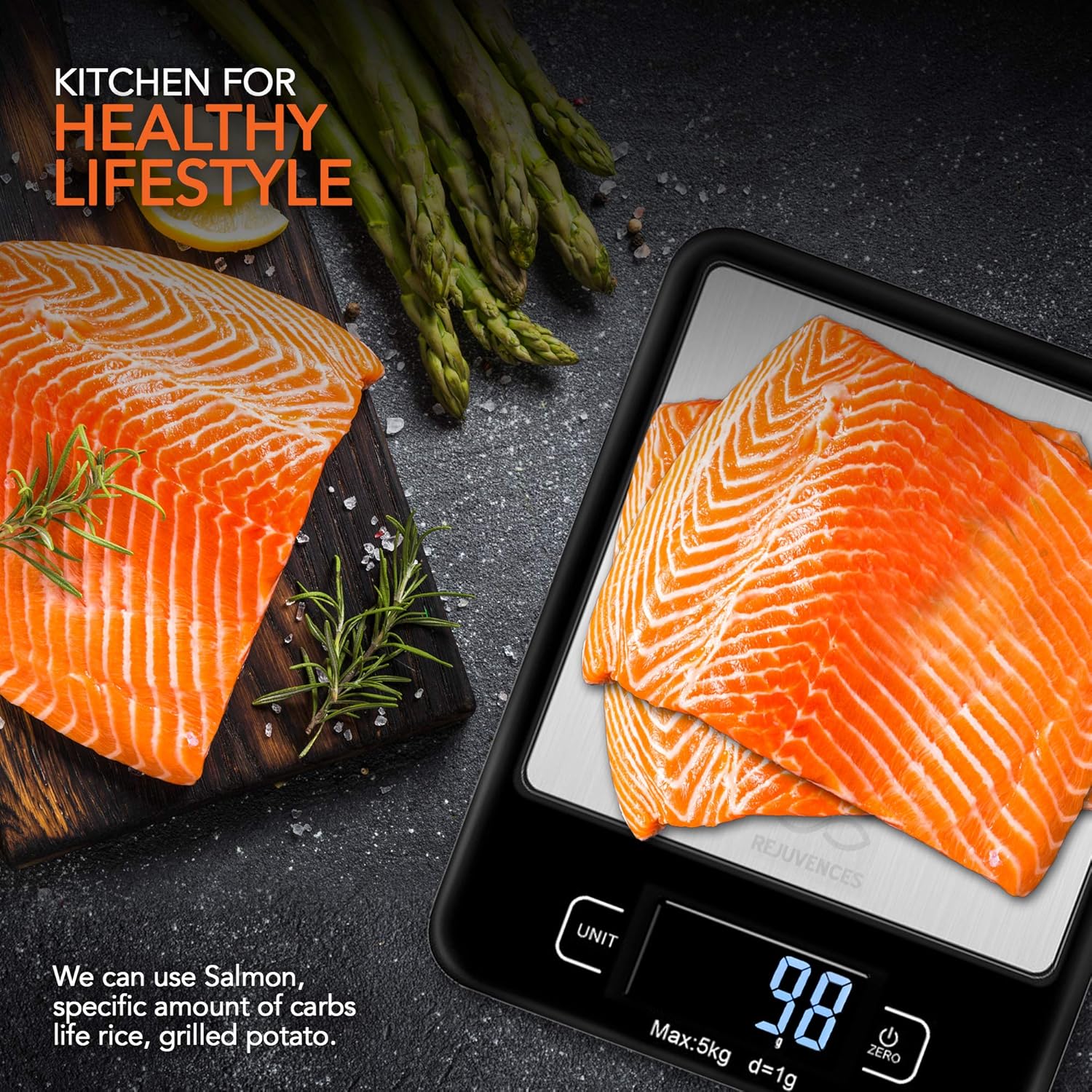 Rejuvences Kitchen Digital Food Scale - Measures 4 different units - Easy to Use - Measure Food weight - Cooking recipe- Healthy Diet – Battery included – Light weight - Easy to Carry and store
