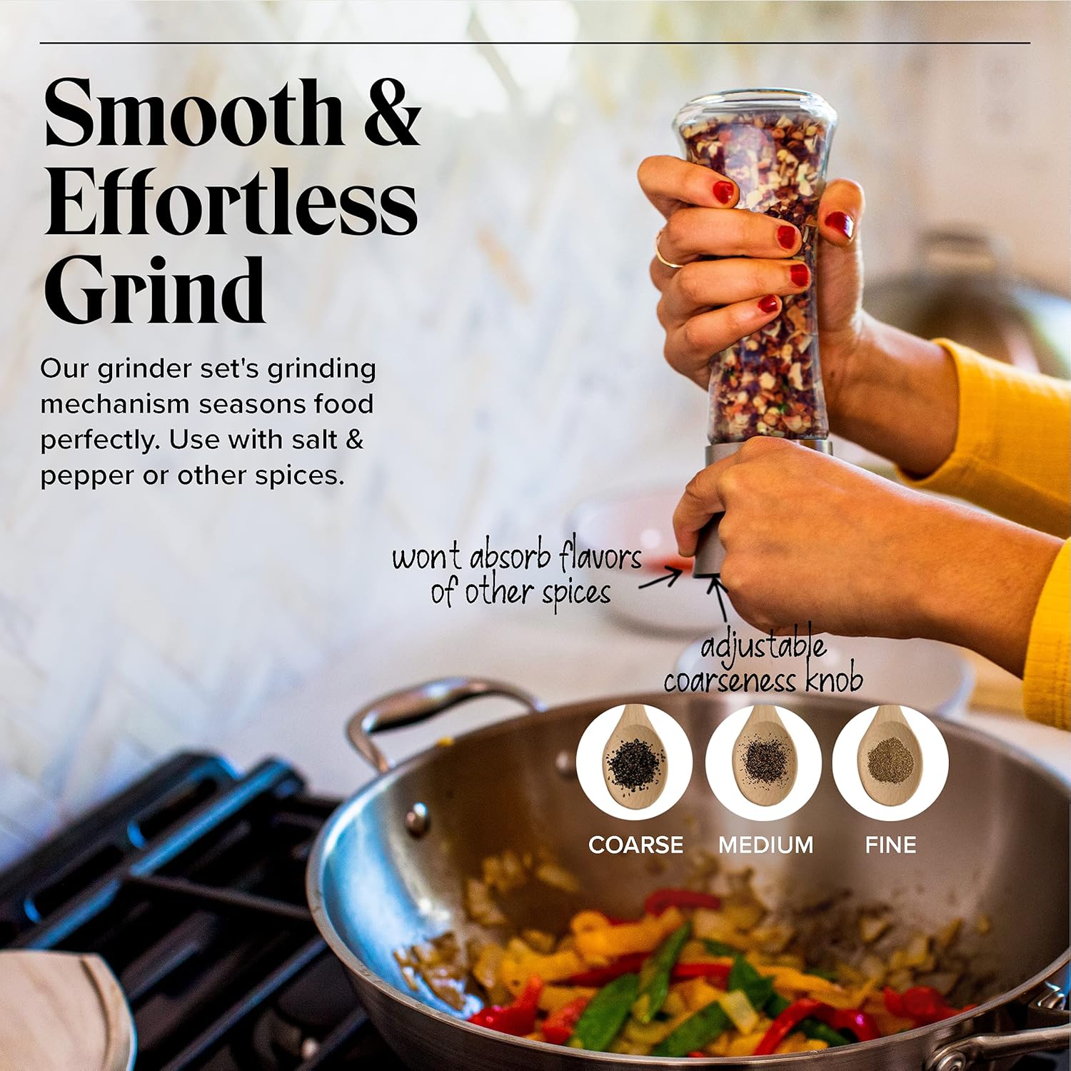 Willow & Everett Salt and Pepper Grinder Set - Stainless Steel Refillable Salt & Peppercorn Shakers