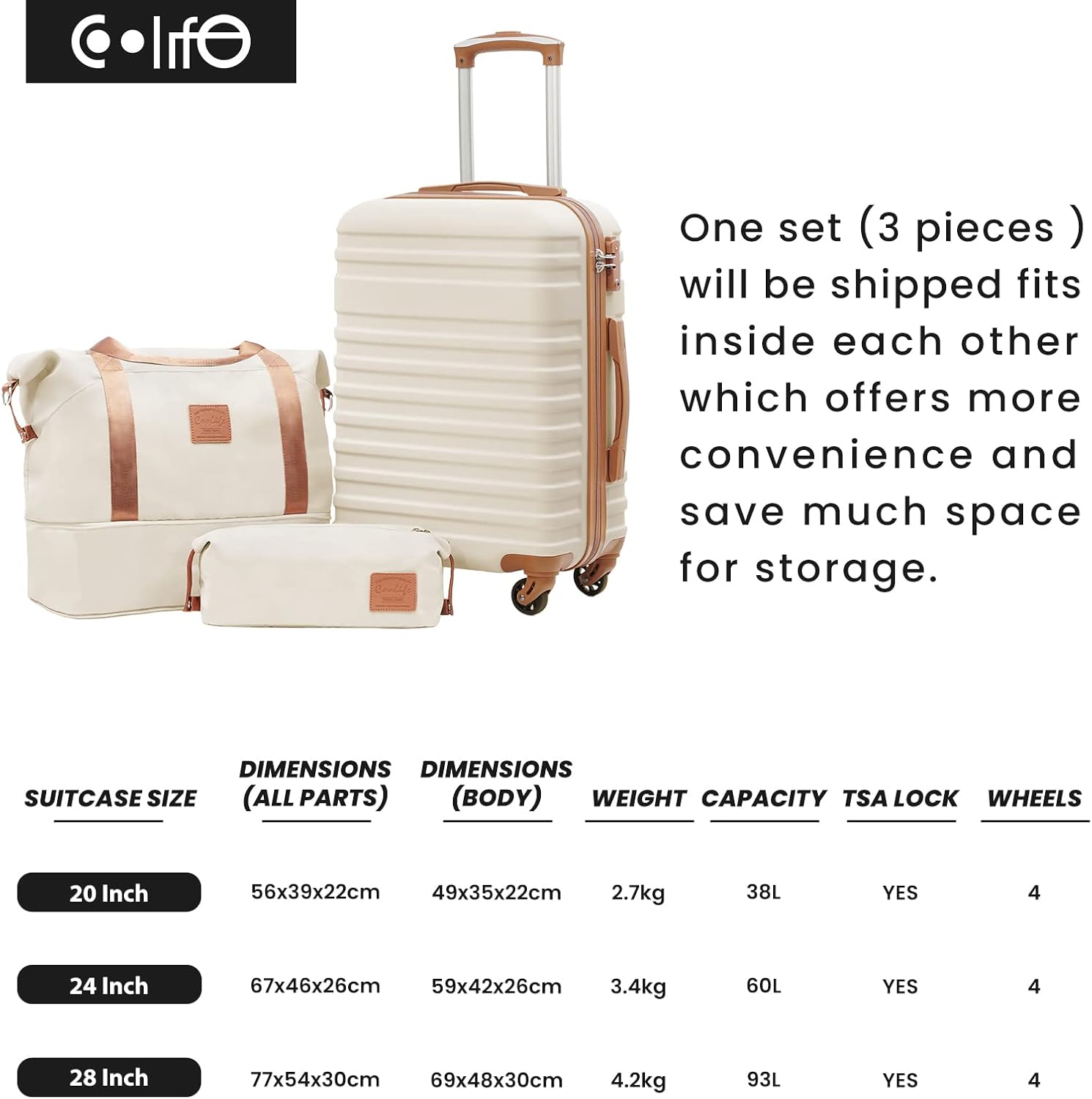 COOLIFE Suitcase Trolley Carry On Hand Cabin Luggage Hard Shell Travel Bag Lightweight,The Suitcase Included 1pcs Travel Bag and 1pcs Toiletry Bag (Dark green/Brown, 20 Inch Luggage Set)