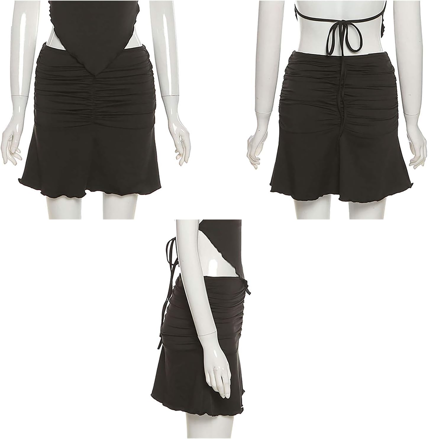 SAFRISIOR Women Ruched Ruffle Short Skirt High Waisted Stretch Pleated Tennis E-Girls 90s A-Line Mini Skirt