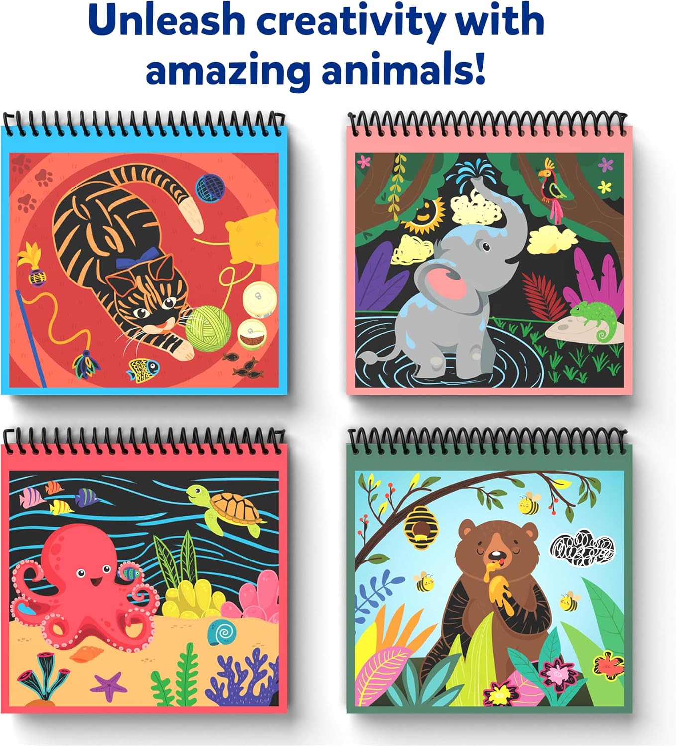 Skillmatics Scratch Art Book for Kids - Animals, Craft Kits & Supplies, 30+ Scratch Stickers, Travel Toys, DIY Kit, Gifts for Boys & Girls Ages 3, 4, 5, 6, 7, 8