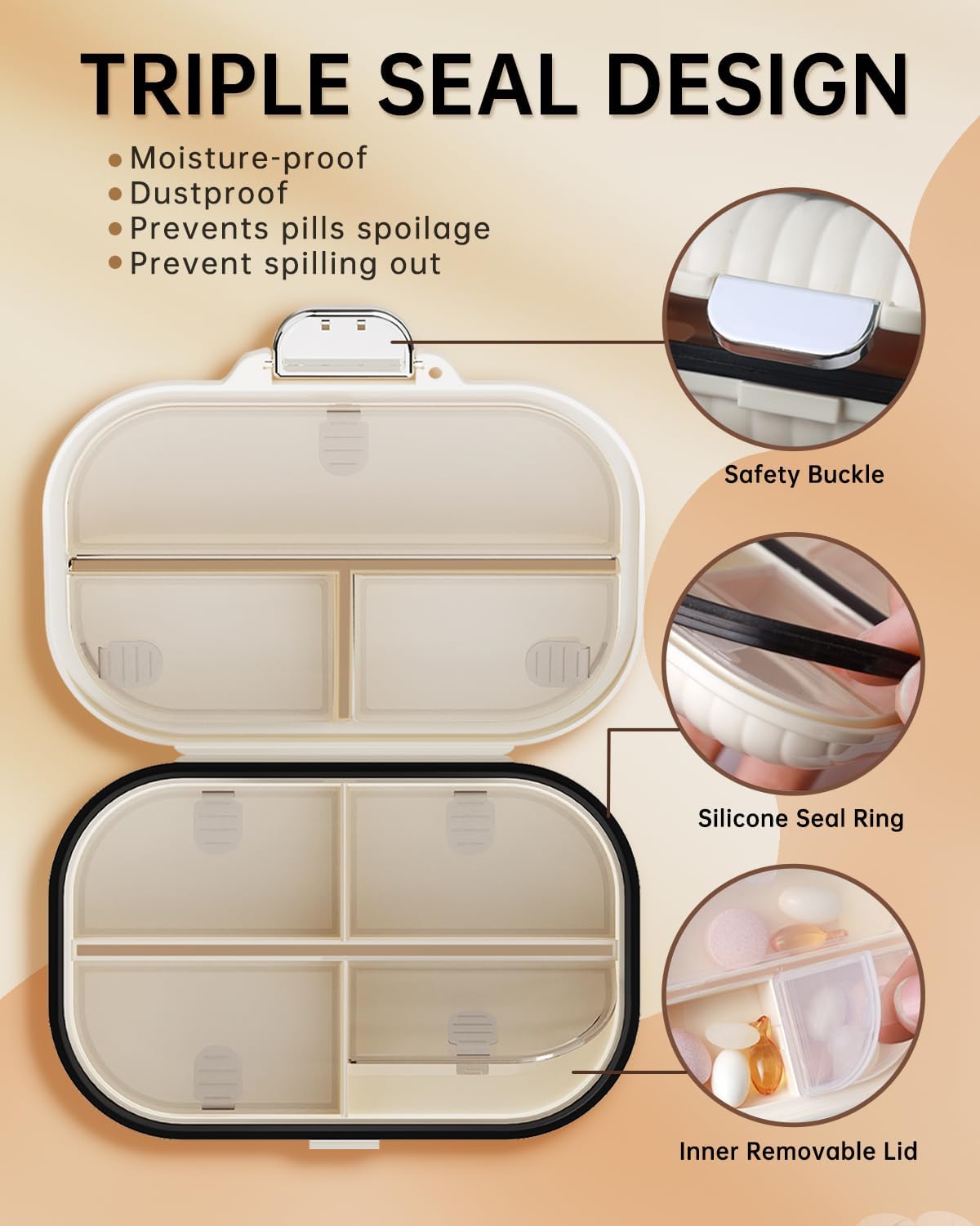 Weekly Daily Travel Pill Organizer, Small Pill Box 7 day Pocket Pharmacy, Portable Pill Case for Pocket Purse, Travel Size Pill Container Holder, Medicine Organizer Box for Vitamins, Fish Oil (1 Pack)