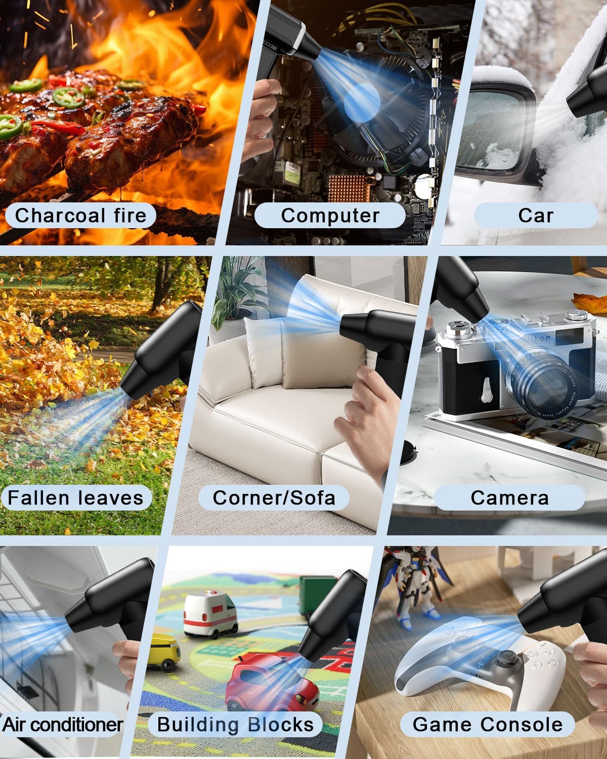 Aduarjo Compressed Air Duster -3 Speed 180000RPM Electric Air Duster Deep Cleaning Keyboard and Adjustable Rechargeable Cordless Dry Jet Blower for Home and Car