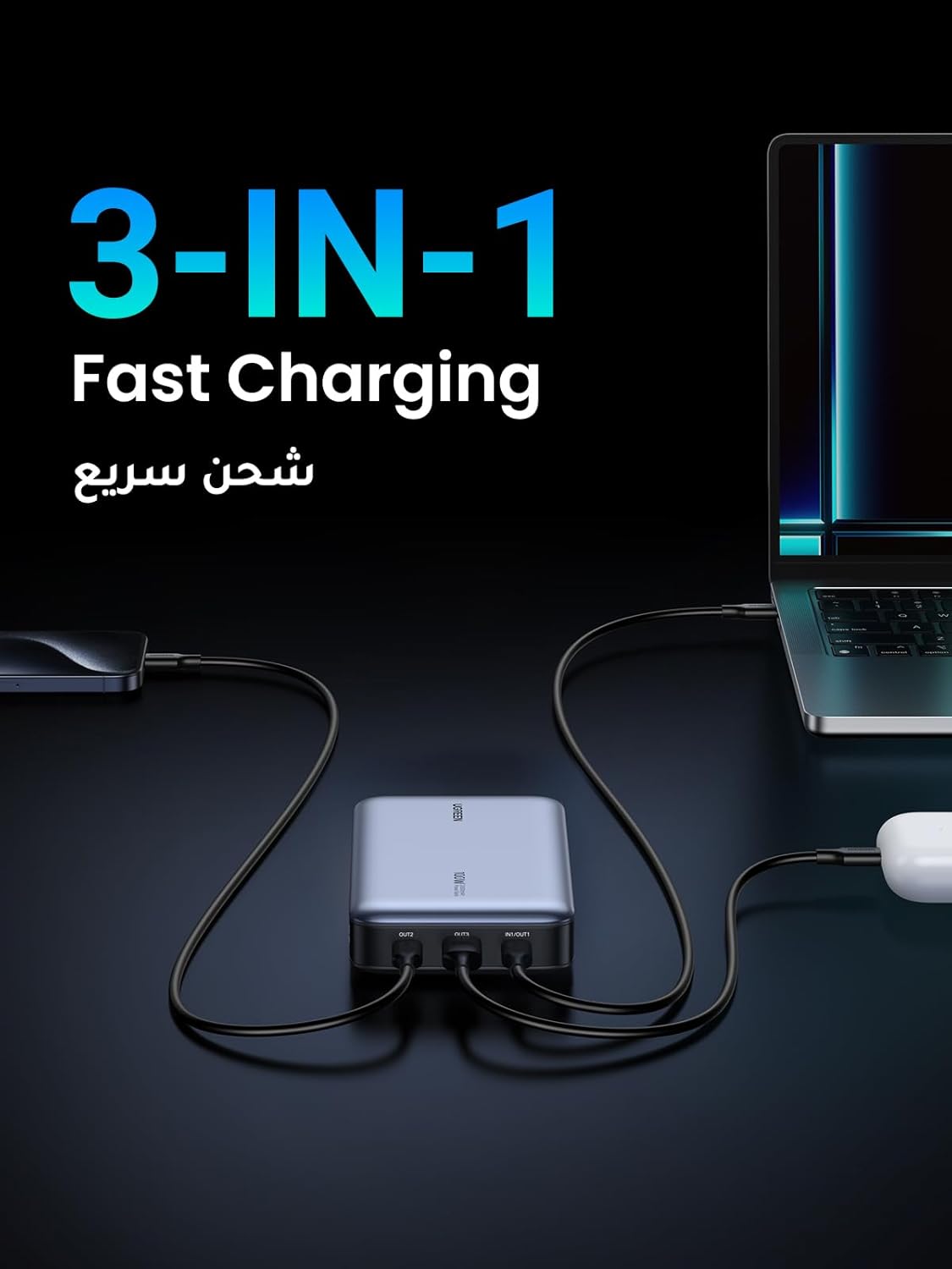 UGREEN Power Bank 20000mAh, 100W Fast Charging Portable Charger, Laptop Charger Portable with 2 USB-C and 1 USB-A Port, Battery Pack for MacBook, Dell, iPhone 16-12 Series, Samsung S25U, iPad, AirPods