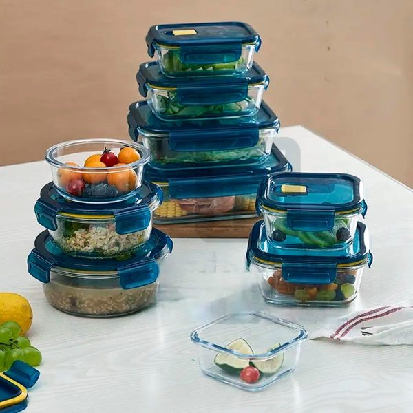 Mondex 2PCS Borosilicate Glass Food Saver Set Food Storage Container Lunchbox set with Vent - 500ml & 800ml Capacity, Openable and Secure Air Vents, Silicone Seals, Plastic Lids