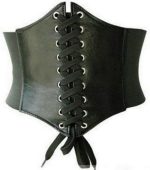 Waist Cincher Corset Band Elastic Tied Waspie Belt PU Leather Soft Adjustable Black, One Size