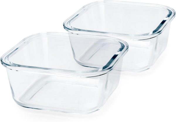 Mondex 2PCS Borosilicate Glass Food Saver Set Food Storage Container Lunchbox set with Vent - 500ml & 800ml Capacity, Openable and Secure Air Vents, Silicone Seals, Plastic Lids