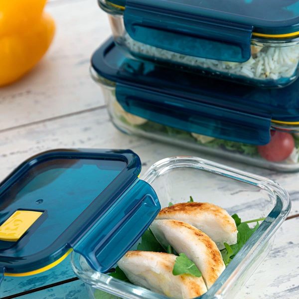 Mondex 2PCS Borosilicate Glass Food Saver Set Food Storage Container Lunchbox set with Vent - 500ml & 800ml Capacity, Openable and Secure Air Vents, Silicone Seals, Plastic Lids