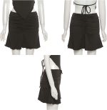 SAFRISIOR Women Ruched Ruffle Short Skirt High Waisted Stretch Pleated Tennis E-Girls 90s A-Line Mini Skirt