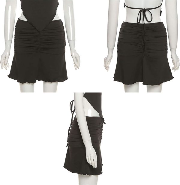 SAFRISIOR Women Ruched Ruffle Short Skirt High Waisted Stretch Pleated Tennis E-Girls 90s A-Line Mini Skirt