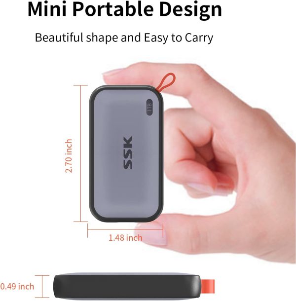 SSK Portable SSD 1TB External Solid State Drive, Up to 1050MB/s USB C SSD External SSD USB 3.2 Gen 2 for iPhone 15/Pro, Windows, Mac, Android Phones and Tablets