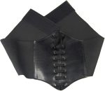 Waist Cincher Corset Band Elastic Tied Waspie Belt PU Leather Soft Adjustable Black, One Size