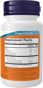 Now Foods Omega-3 Fish Oil 30 Softgels |Molecularly Distilled Softgels | Cardiovascular Support | 1,000 mg Fish Oil per softgel | 180 EPA / 120 DHA per softgel.
