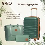 COOLIFE Suitcase Trolley Carry On Hand Cabin Luggage Hard Shell Travel Bag Lightweight,The Suitcase Included 1pcs Travel Bag and 1pcs Toiletry Bag (Dark green/Brown, 20 Inch Luggage Set)