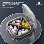 ONTERATE Small Pill Case, Travel Pill Box, Portable Pill Organizer, Pill Container for Pocket 4 Compartments, Daily Compact Travel Medicine Holder for Vitamins Medication (Grey)
