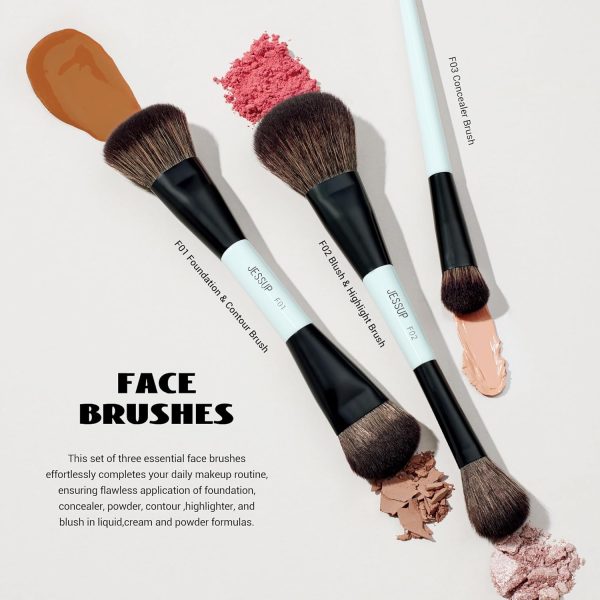 Jessup Makeup Brushes Set 10pcs, Double Sided Foundation Contour Blush Highlight Blending Eyebrow Brush Eyeshadow Eyeliner Concealer Brush, Bright Cyan Cruelty Free Cosmetic Tools T500