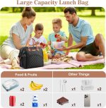LOKASS Lunch Bag Insulated Lunch Box Wide-Open Lunch Tote Bag Large Drinks Holder Durable Nylon Thermal Snacks Organizer for Women Men Adults Work Picnic Hiking Beach Fishing,Black-Square