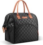 LOKASS Lunch Bag Insulated Lunch Box Wide-Open Lunch Tote Bag Large Drinks Holder Durable Nylon Thermal Snacks Organizer for Women Men Adults Work Picnic Hiking Beach Fishing,Black-Square