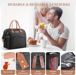 LOKASS Lunch Bag Insulated Lunch Box Wide-Open Lunch Tote Bag Large Drinks Holder Durable Nylon Thermal Snacks Organizer for Women Men Adults Work Picnic Hiking Beach Fishing,Black-Square